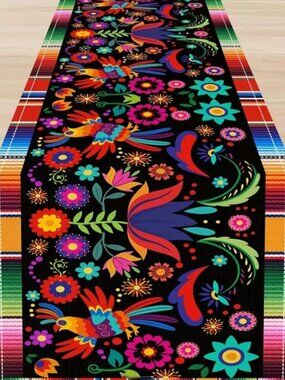 Last One! NEW Mexican Flowers and Birds Table Runner 13 x 48